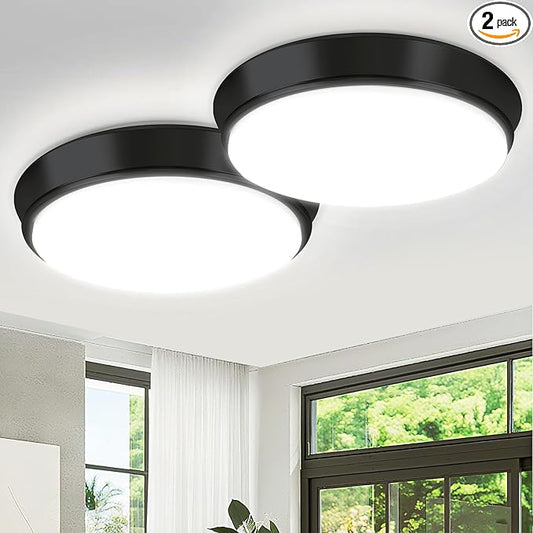 36W Black Flush Mount LED Ceiling Lights, 13in 4000lm Super Bright Dimmable LED Ceiling Light Fixtures, 2700K/3000K/4000K/5000K/6500K Adjust, Modern Ceiling Lamp for Bathroom Hallway, 2-Pack