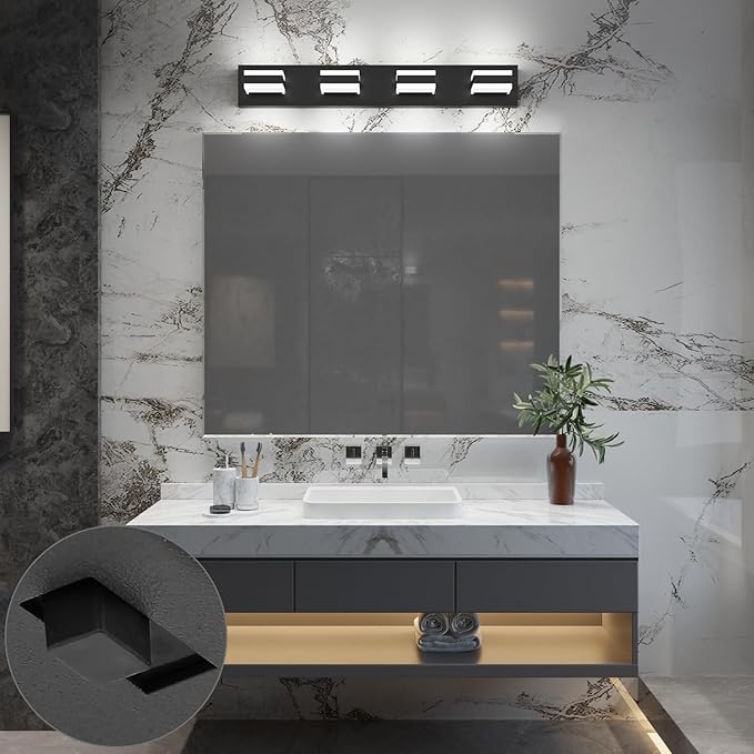 SOLFART 4 Lights Bathroom Vanity Lighting Over Mirror,5 Color Temperature Adjustable Matt Black Vanity Light, LED Light Fixtures, Light Over Mirror
