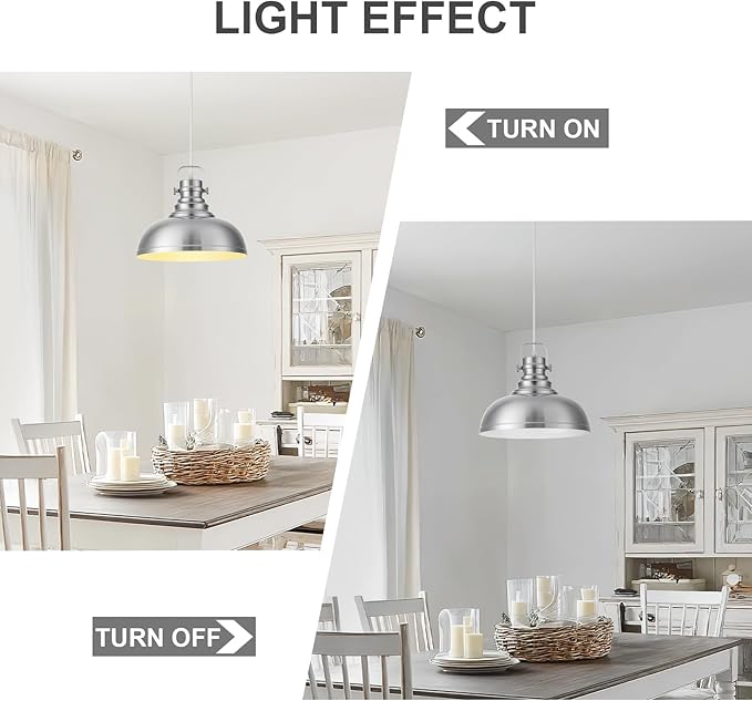 Refice Brushed Nikcel Farmhouse Pendant Lights Industrial Pendant Lighting for Kitchen Island Adjustable Height Dome Hanging Lights for Barn, Dining Room 2 Packs