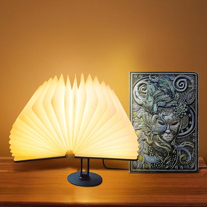 QXMGCBOK Book Lovers Gifts - Intelligent Voice Folding Book Lamp, 3-Color 10 Watt Desk Lamp with Bracket, Embossed Cover Light Can Be Used as Decor