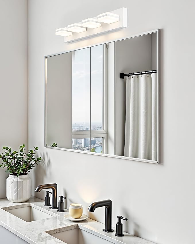 VONLUCE Bathroom Vanity Light Fixture, 4-Light Modern LED Vanity Light, 3CCT Adjustable Bathroom Lights with Memory Function Rotatable Shades, 26" Wall Lighting Fixture Over Mirror, Matte White