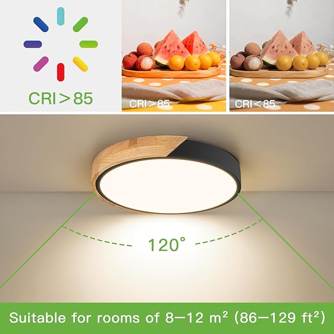 Modern LED Ceiling Light for Bedroom: Minimalist Wood Flush Mount Ceiling Light Fixture with Acrylic Lampshade - 4500K Not Dimmable Overhead Ceiling Lamps for kitchen hallway living room (11.8" Black)