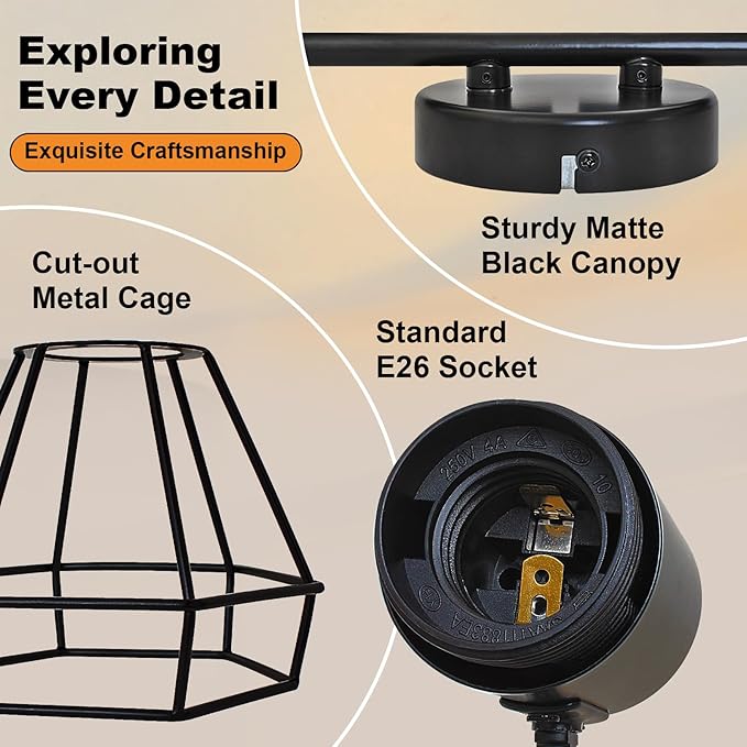 LTBLIGHT LED Track Lighting Kit, 2-Light Directional Ceiling Light Fixture, Black Metal Wire Cage Spotlight Fitting for Bedroom, Art Wall, Study Room, E26 Base, Bulbs Not Included