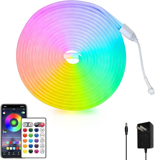 segrass 16.4FT Neon Rope Light,Flexible Led Rope Lights Control with App/Remote,Multiple Mode Rope Lights,IP65 Outdoor RGB Led Neon Lights Waterproof,Music Sync Gaming Led Neon Light Strip for Bedroom