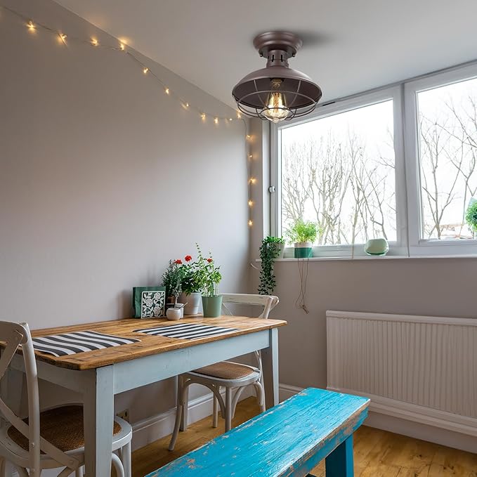 FRIDEKO HOME 2 Pack Farmhouse Flush Mount Ceiling Light Industrial Ceiling Light Fixture Rustic Copper Metal Cage Flush Mount Ceiling Light E26 Base for Hallway Foyer Kitchen Porch