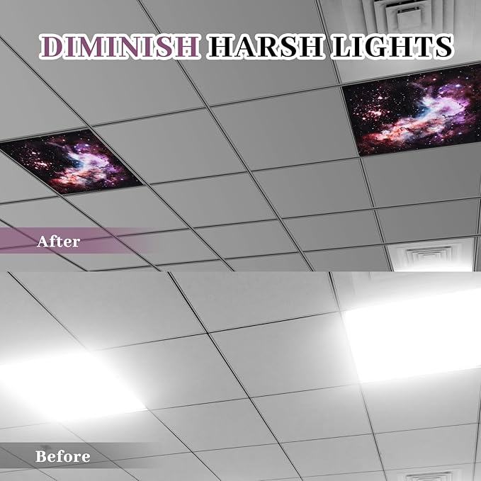 VIHOSE 4 Pcs 2 x 2 Feet Fluorescent Light Covers for Ceiling Lights Classroom Magnetic Light Filters for Reducing Harsh Glare Flicker for Office Classroom Home Drop Ceiling(Star Cluster)