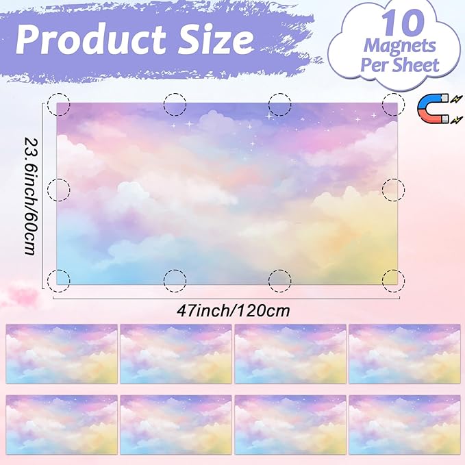 8 Pcs Fluorescent Light Covers with 80 Magnets Decorative for Classroom Ceiling Light 4 x 2 Feet Magnetic Light Covers Filter Easy Install for Office Hospitals & Home Drop Ceiling Supplies(Rainbow )