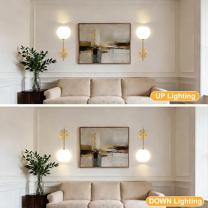 Gold Battery Operated Wall Sconces Set of 2, Wireless Rechargeable Wall Light Fixtures for Home Decor, 12 RGB and 3CCT Dimmable Wall Lamps with Remote for Bedroom Living Room Hallway