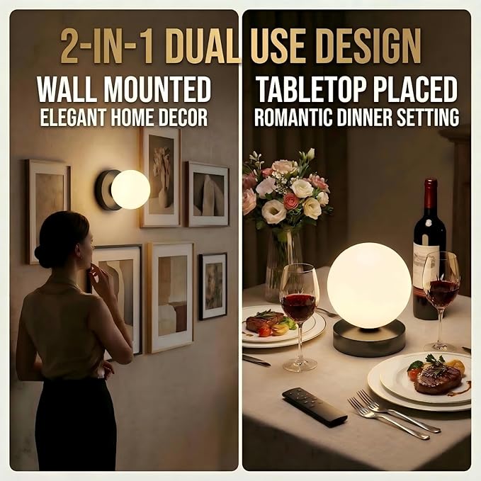 Battery Operated Wall Sconce, Dimmable Wireless Black Wall Lamp with 5200mAh Rechargeable Battery, Portables Cordless Wall Light Fixtures for Painting Living Room Bedroom Bathroom Hallway