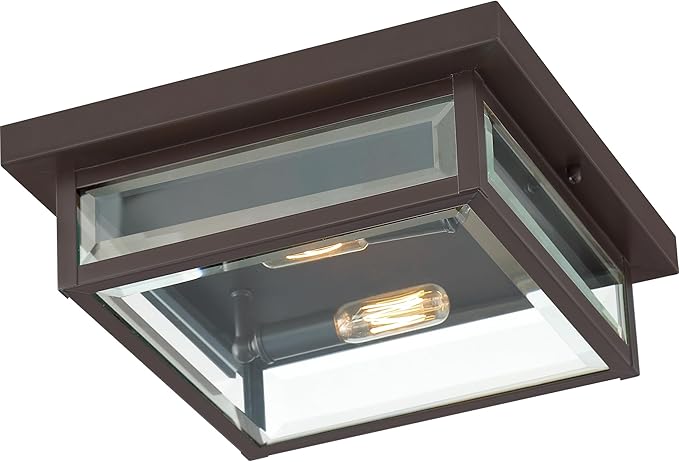 Quoizel Westover 12" Outdoor Flush Mount Ceiling Light, 2-Light Western Bronze with Clear Beveled Glass, E12 Base, ETL Damp Rated