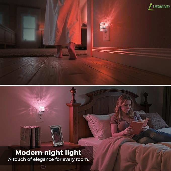 L LOHAS LED Night Light, Night Lights Plug into Wall with 10 Color Change RBG Nightlight Plug in Wall, Built in Dusk to Dawn Sensor for Hallway, Bathroom, Rooms, 2 Pack