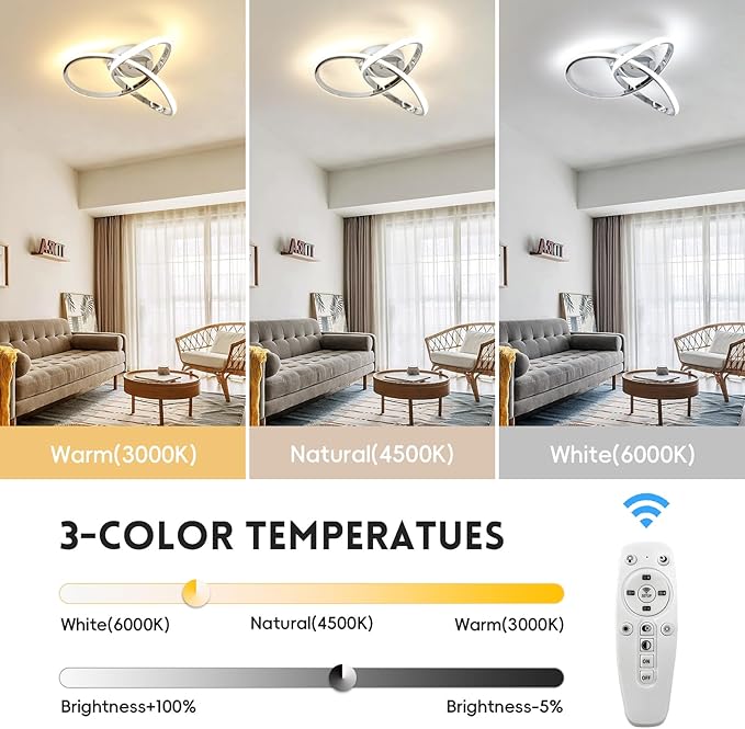 CANEOE Modern Ceiling Light Fixtures,42W Dimmable Flush Mount Led Ceiling Light with Remote Control, Creative Design Close to Ceiling Light for Bedroom Kitchen Living Dining Room Office