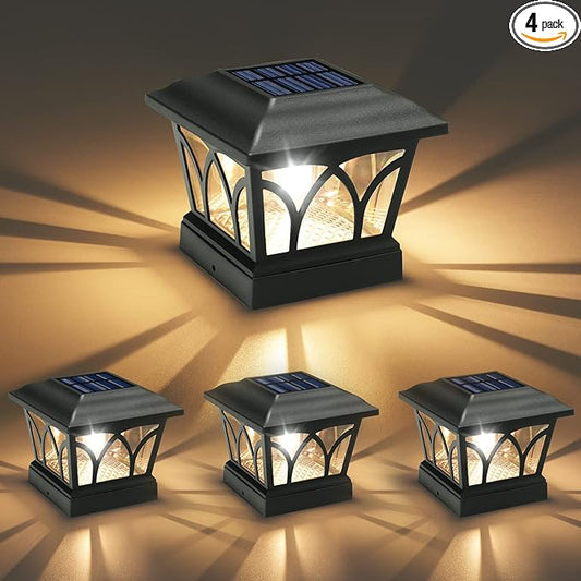 VOLISUN Solar Post Cap Lights Outdoor 4Pack, with Edison LED Bulbs, 2 Brightness Setting, Fence Post Lights Solar Powered for Garden Fence Deck Mailbox Yard Porch, Fits 4x4 6x6 Posts(Slate Black)