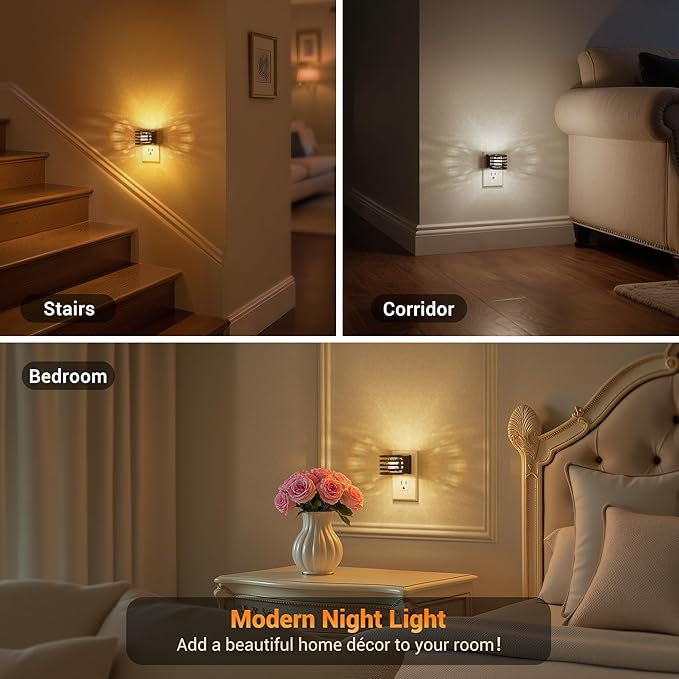 JandCase LED Night Light, [2 Pack] Bubble Night Lights Plug into Wall, Dimmable Nightlight with Dusk to Dawn Sensor, Amber/3000K/5000K & 5 Brightness Levels, for Bedroom Bathroom Hallway