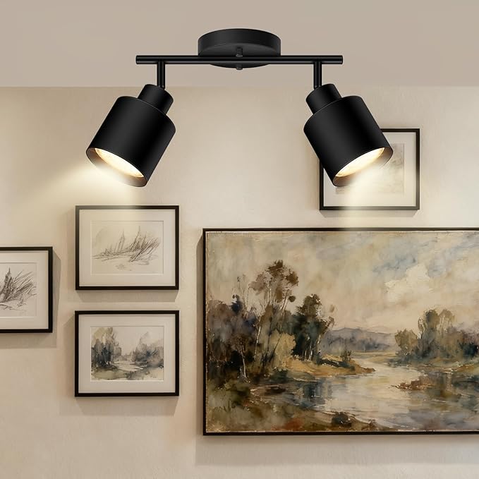 BoostArea 2-Light Led Track Lighting,Black Ceiling Lighting Fixtures,Wall Sconces Ceiling Spotlight with Foldable Light Arms for Kitchen, Closet, Bedroom,GU10 Socket, Bulbs Not Included