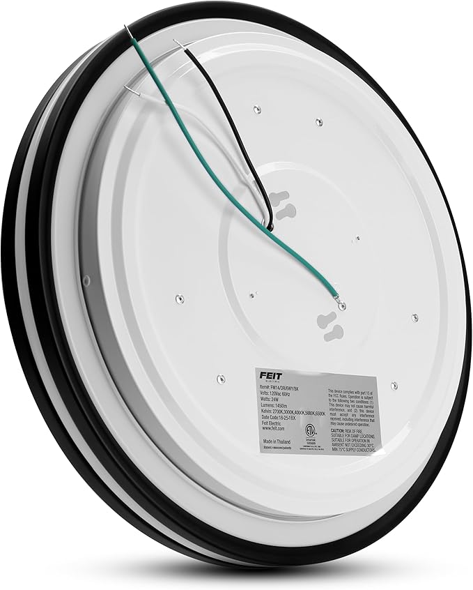 Feit Electric 14" Adjustable White LED Ceiling Fixture, Dimmable Flush Mount Light, Selectable Color Temperature, Matte Black Dual-Banded Finish, Energy Efficient, 50,000-Hour Lifespan, FM14/DR/6WY/BK