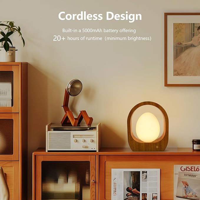 JESLED Cordless Rechargeable Table Lamp, 3 Color Dimmable Small Table Lamp with Glass Shade, Mid-Century Modern Lamp