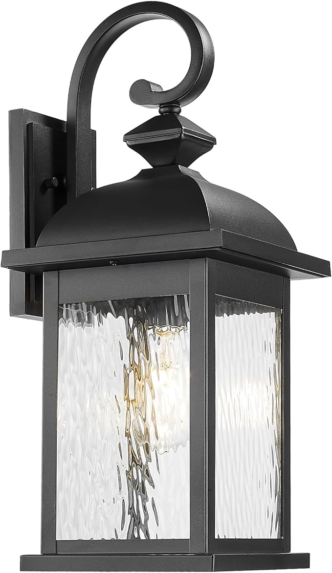 FEMILA 21" Outdoor Wall Light Fixture, Rust-Proof Outdoor Wall Light, Ideal for Porch, Patio, Entryway, Garage, with Water Ripple Glass, UL Listed, 4FD54B2 BK-WP