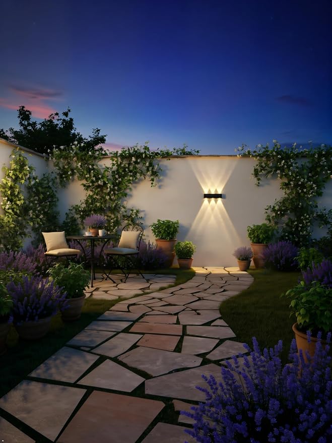 Solar Wall Lights Outdoor Waterproof 3 Pack, Up & Down Warm White LED Lighting, 12 Hours Dusk to Dawn Solar Fence Lights for Garden, Porch, Patio, Sconce, Garage, Pathway - Easy Install