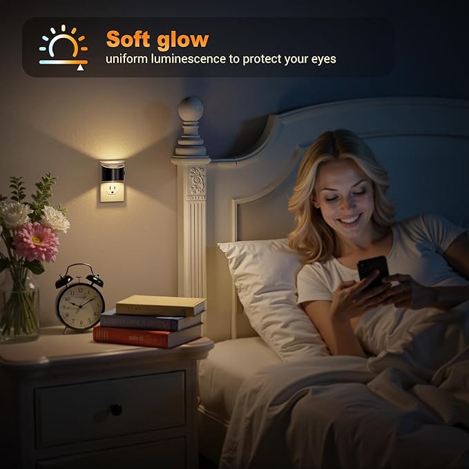JandCase LED Night Lights Plug into Wall 2 Pack, Automatic Night Light with Dusk to Dawn Sensor, 0-100LM, 3000K/4000k/5000K Adjustable Nightlight for Kids Bedroom Hallway Kitchen
