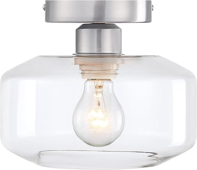 Designers Fountain Semi Flush Mount Ceiling Light, 8.75 Inch Clear Glass Lighting Fixture for Kitchen, Bedroom, Bathroom, and Hallway, Brushed Nickel, D335M-SF-BN