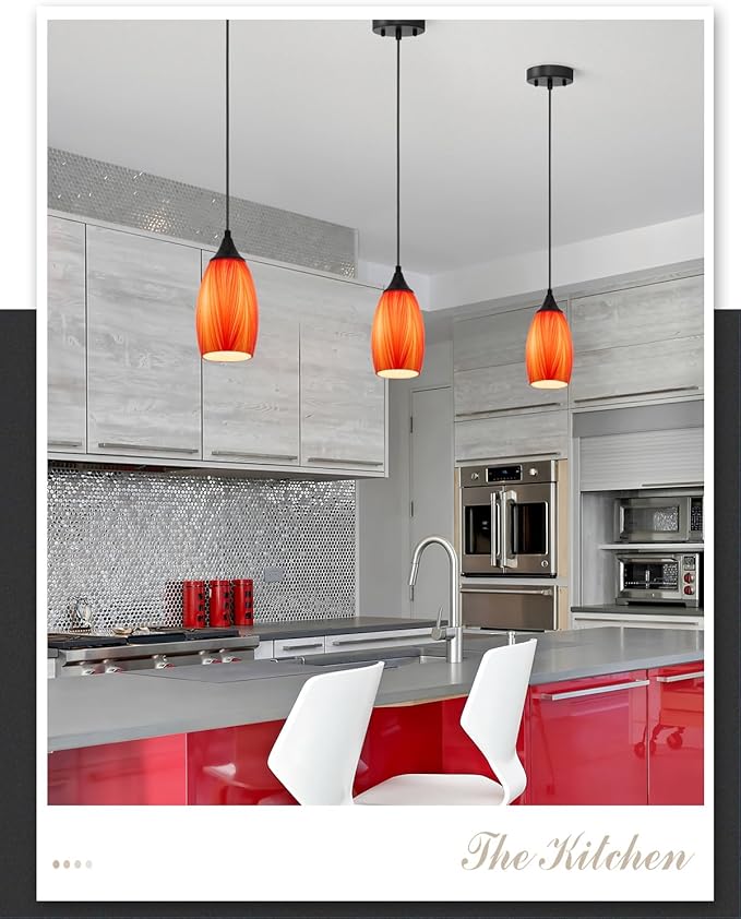 ANYLOVE Vintage Art Orange Pendant Lighting,1-Pack Hand Glass Hanging Light Fixture,Adjustable Cord for Kitchen,Hallway,Dining Room