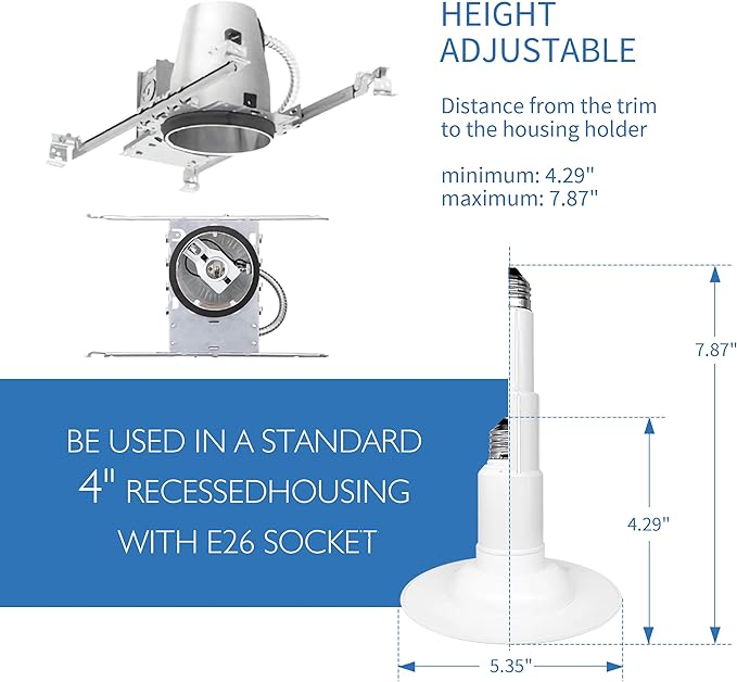 Jolux 4 Inch Adjustable LED Can Light Retrofit, 8.5W=40W 5000K 500LM, Dimmable ETL Damp Rated, Easy Flush Mount Install, Bevel Trim E26 Base, Recessed Lighting for Home Kitchen Bathroom, 4-Pack