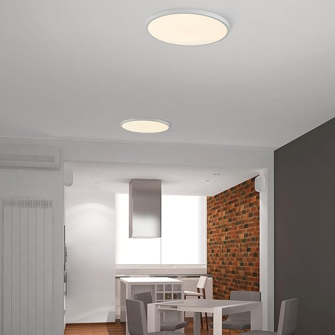 Maxxima 16 in. LED Flush Mount Ceiling Light, 3500 Lumens, 5 CCT 2700K/3000K/3500K/4000K/5000K Panel Light, White Trim Round Fixture, Dimmable for Modern Bedroom, Kitchen, and Living Room Lighting