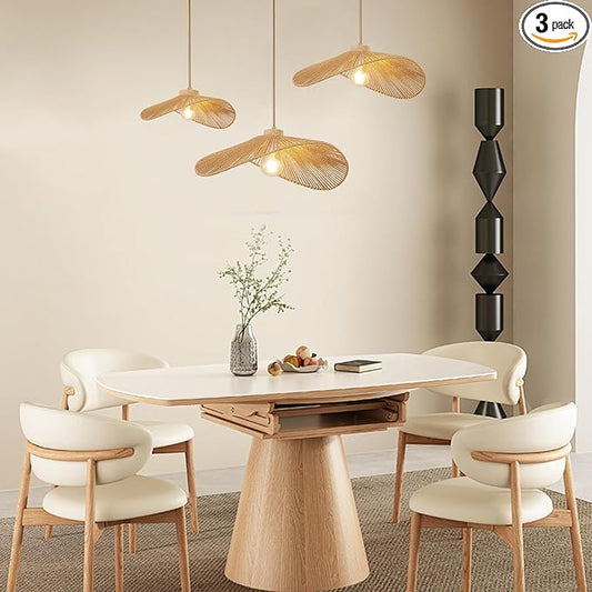 Rattan Hanging Lamp Boho Pendant Light Fixture Modern Style Hanging Light Bohia Natural Bamboo Handmade Hanging Lighting Set of 3