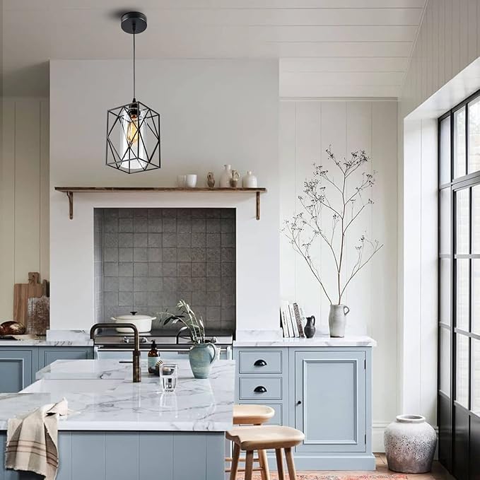 HMVPL Farmhouse Pendant Light Fixtures, Set of 2 Black Farmhouse Hanging Chandelier Lights with Glass Shade, Mini Industrial Ceiling Lamp for Kitchen Island Dining Room Over Sink Hallway Bedroom