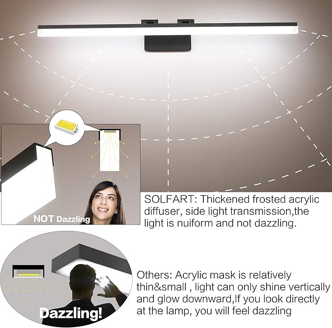 SOLFART Modern Bathroom Light Fixtures 39.3Inch Modern LED Vanity Lights Above Mirror Fixture Acrylic Black Light Strip