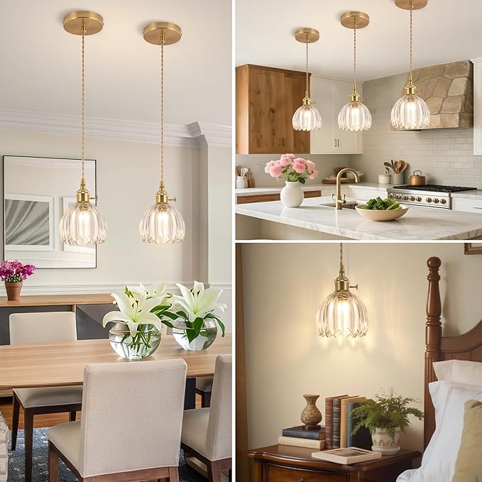 Pendant Light Fixtures,Mini Hanging Lights 5.1Inch E26 Transparent Glass Vintage Pendant Light for Bedroom Living Room Hallway