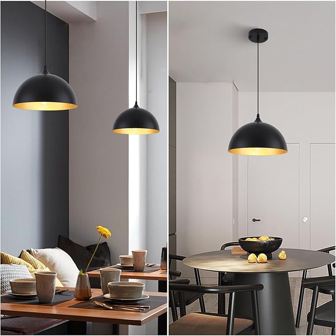 Black Pendant Light Fixtures, Pendant Island Lights for Kitchen, 11.8 inch Hanging Lights, Farmhouse Pendant Kitchen Light, Lighting Decor for Bedroom, Living Room, Dining Room (1 Pack)