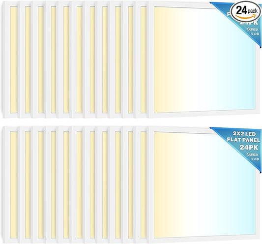 Sunco 24 Pack 2x2 LED Flat Panel Light for Drop Ceiling, Commercial Troffer Replacement Lighting Fixture, 4400 LM, 40W, Selectable CCT 4000K/5000K/6000K, Dimmable (0-10V), Dustproof ETL