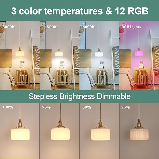 Shenmoyl Battery Operated Pendant Light 5000mAh Rechargeable Chandelier with Remote Control Wireless Adjustable Hanging White Striped Light for Kitchen Island Dining Room Hallway