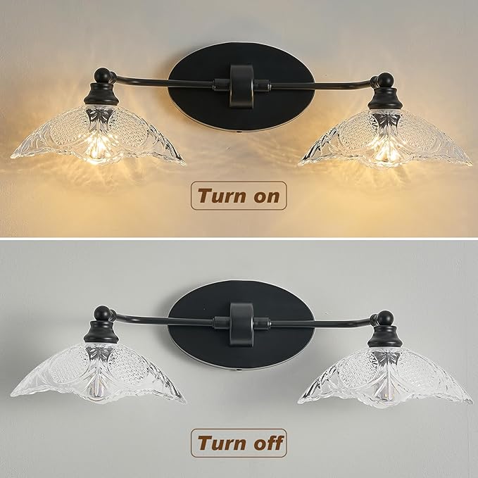22.83-inch Black Bathroom Mirror Light Fixture， 2-Light E12 Sockets ，Vanity Lights ，Modern Minimalist Makeup Mirror Light Bathroom Vanity Light Fixtures(Bulb not Included)