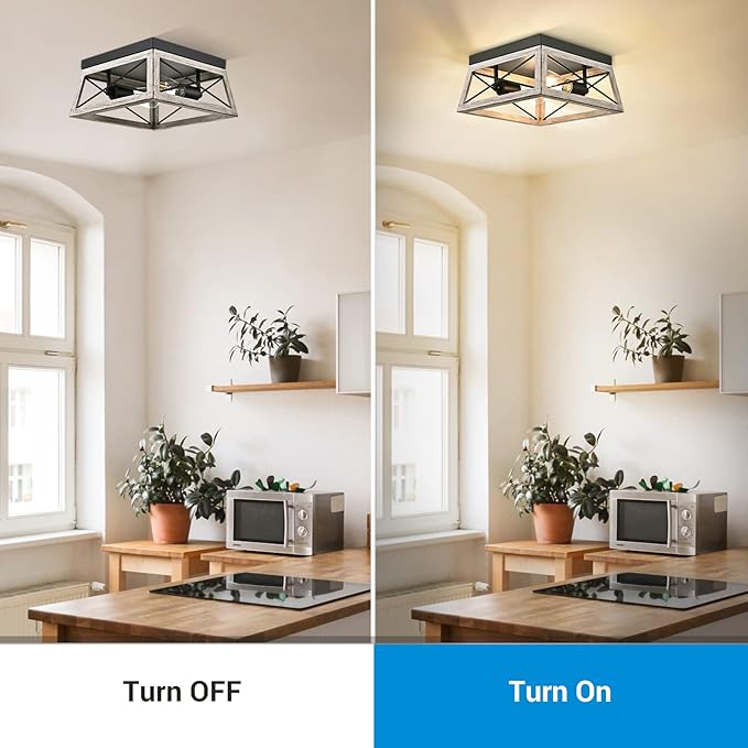 DEWENWILS Farmhouse Flush Mount Ceiling Light, Metal Light Fixture with Wood Grain Finish, 2-Lights Hallway Light Fixture Ceiling Mount for Entryway, Foyer, Dining Room