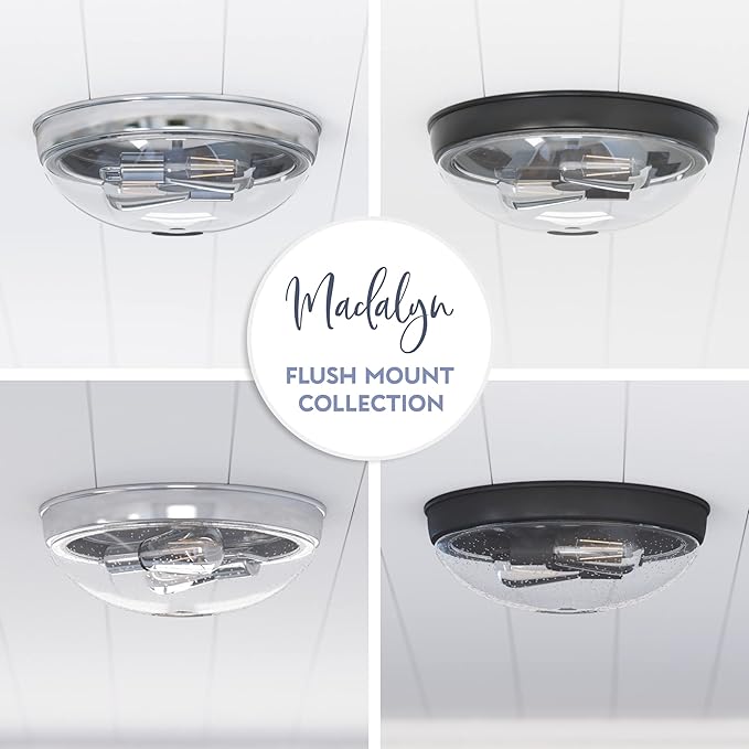 Prominence Home Madalyn 13" Brushed Nickel Flush Mount Seeded Round Glass Ceiling Light - 51542-01