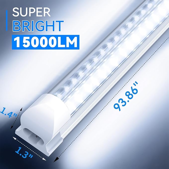 SHOPLED 8FT Shop Light 100W 15000LM 6500K | 12-Pack Linkable V-Shape Led Shop Light | Plug & Play T8 Tube Lights for Garage, Warehouse, Basement | Ultra Bright Energy-Saving Commercial Lighting ETL