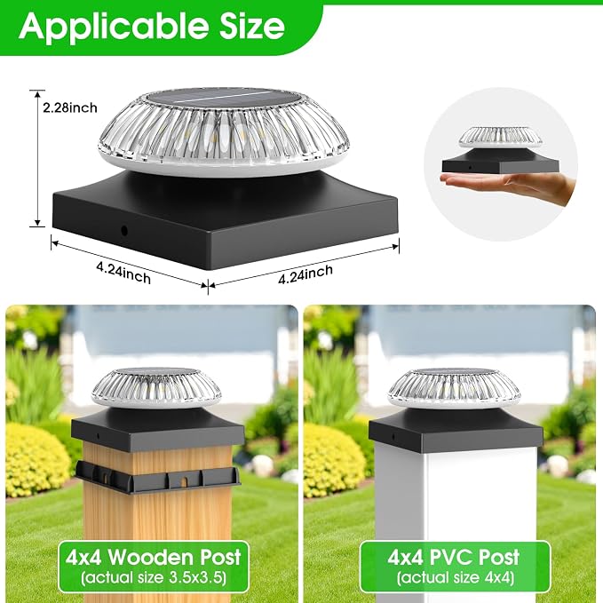 4x4 Solar Post Cap Lights 3 Color Modes,12 Pack Fence Post Lights Outdoor for Wooden/Vinyl Post, Waterproof Fence Lights Solar Powered Post for Fence Garden, Patio, Porch