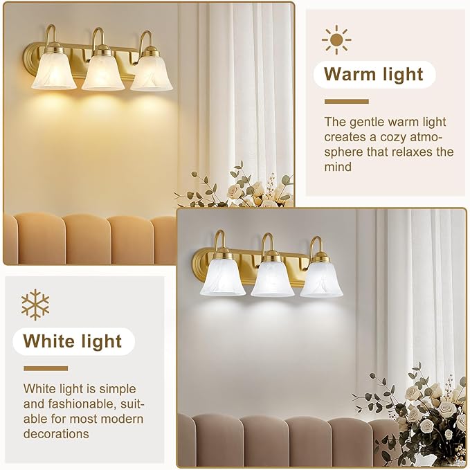 EJIAXIN Bathroom Light Fixtures Over Mirror - 3 Light Bathroom Vintage Lighting Fixtures Wall Lamp Easy Install Vanity Lights Not Included Bulb Apply for Mirror Living Room Cabinet Bedroom