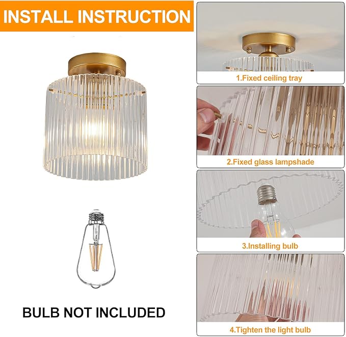 Modern Semi Flush Mount Ceiling Light, Industrial Clear Glass Ceiling Light Fixture, Crystal Ceiling Lamp, Modern Ceiling Lamps, Farmhouse Light for Entryway Hallway Kitchen Dining Room