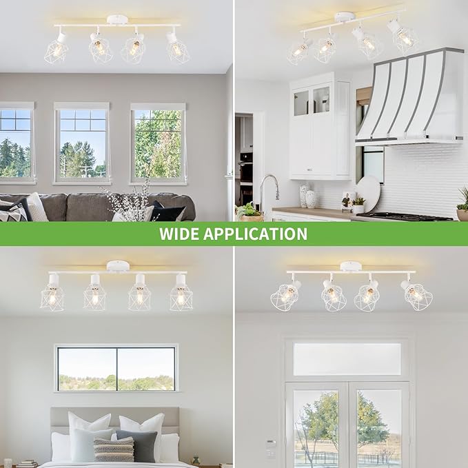 WILON Track Lighting Fixtures, Flush Mount Ceiling Spot Lights Modern Dining Room 4 Light Fixture 4 Way Track Light White Kitchen Rotatable Spotlight for Entryway Living Room