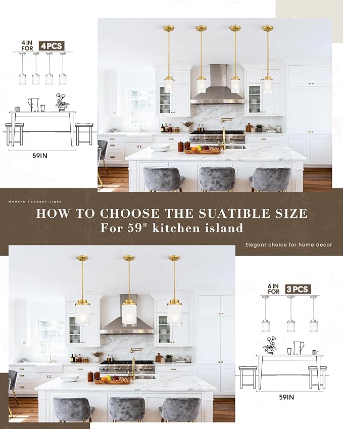 TENGXIN Modern Pendant Light for Kitchen Island, 6-Inch Brushed Gold Hanging Ceiling Light Fixture,Farmhouse Pendant Lighting for Dining Room Bedroom Bar Office