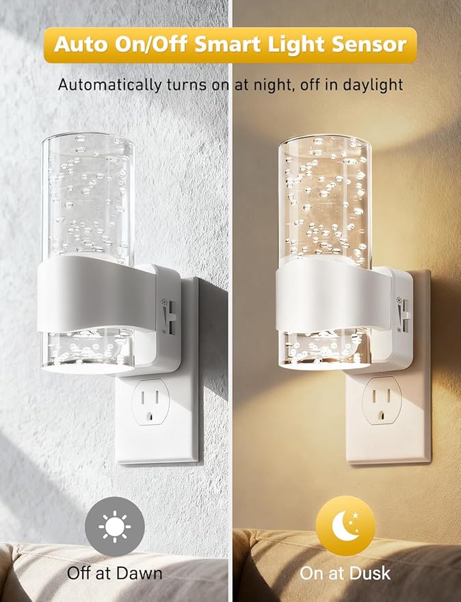 Night Lights Plug into Wall, Dimmable LED Night Light with Dusk to Dawn Sensor, Plug in Night Light Brightness Adjustable, 2 Pack 3000K Acrylic Nightlight for Bathroom Hallway