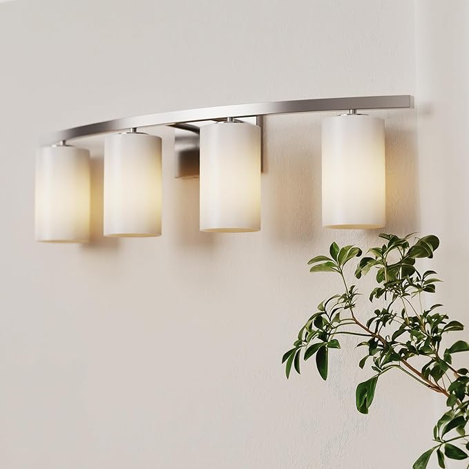 Tawson Talos 4-Light Vanity Light in Brushed Nickel with Satin Etched Glass Shade for Hallway, Entryway, Passway, Dining Room, Bathroom, Garage, Kitchen, Balcony, Living Room