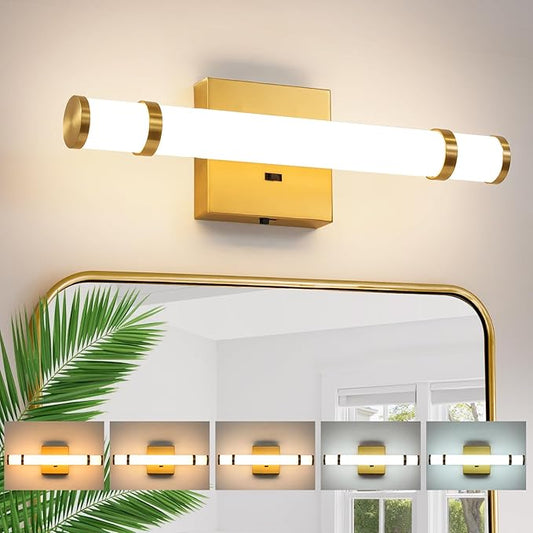 Gold Bathroom Vanity Light - 15.4 Inch LED Modern Bathroom Light Fixtures Over Mirror with Acrylic Shade 10W Dimmable 5CCT Bathroom Sconces Wall Lighting (Built-in Dimmer)