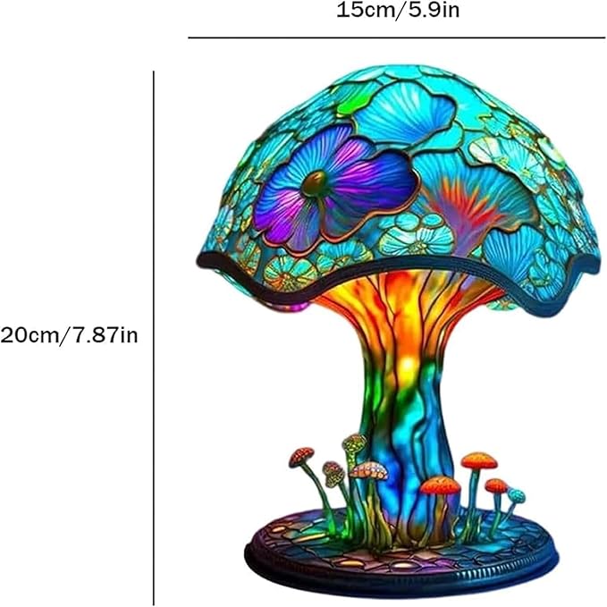Painting Mushroom Table Lamp,7.9 Inch High Stain Plant Series Night Light, Bohemian Resin Mushroom Decoration Bedside Lamp Bedroom Living Room Home Office Decoration Gifts (20CM)