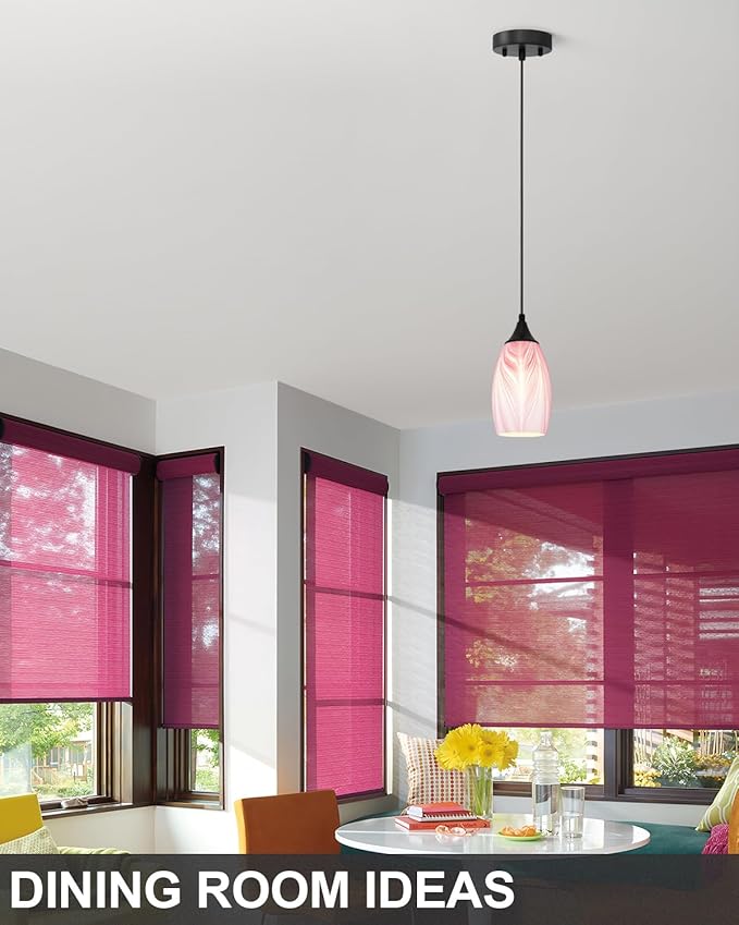 ANYLOVE Vintage Art Pendant Gold-Pink Stripe Lighting,1-Pack Hand Glass Hanging Light Fixture,Adjustable Cord for Kitchen,Hallway,Dining Room