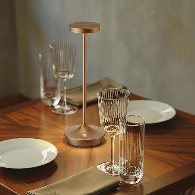 YHT Cordless Rechargeable Table Lamp - 6000mAh Outdoor LED Battery Operated Table Light - Portable Waterproof Dimmable Table Lamps for Restaurant Dining Bedroom Bars Home Patio (Brown 2P)